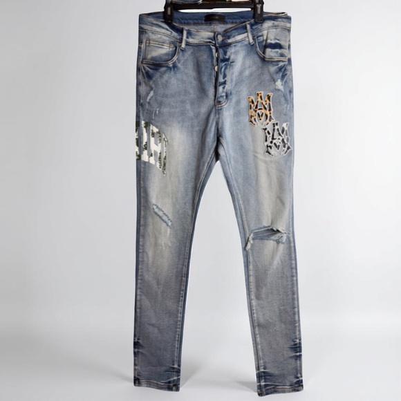 AMIRI Light Blue Skinny Jeans with Graphic Patches Size 36 - Picture 1 of 11